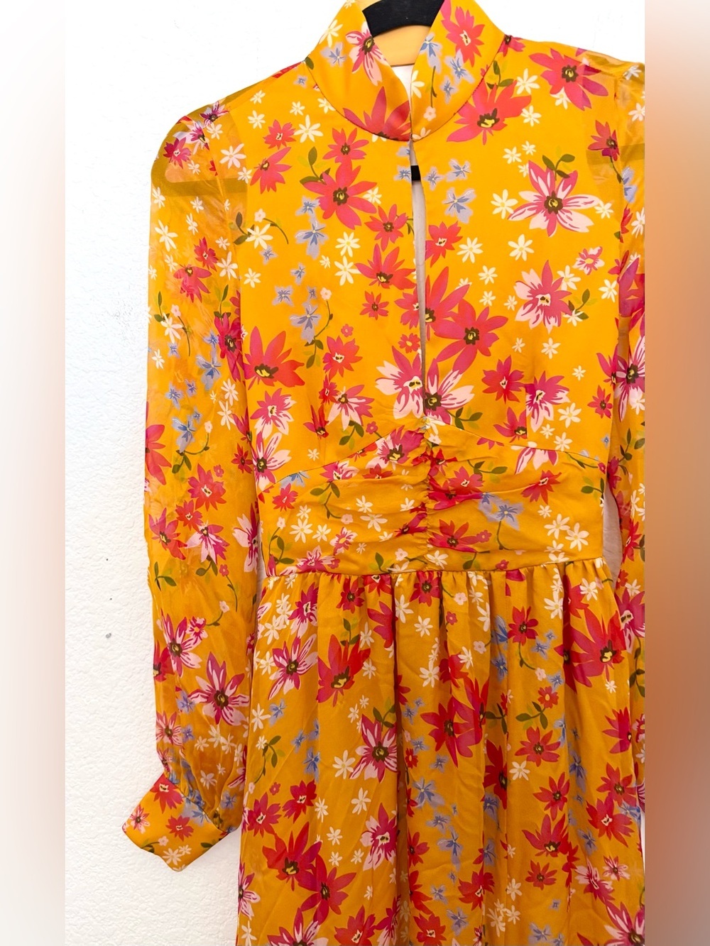 Sau Lee Carolina Gown Dress Yellow Multi Floral NWT Maxi Open Back Silk Size 4 - Picture 6 of 16